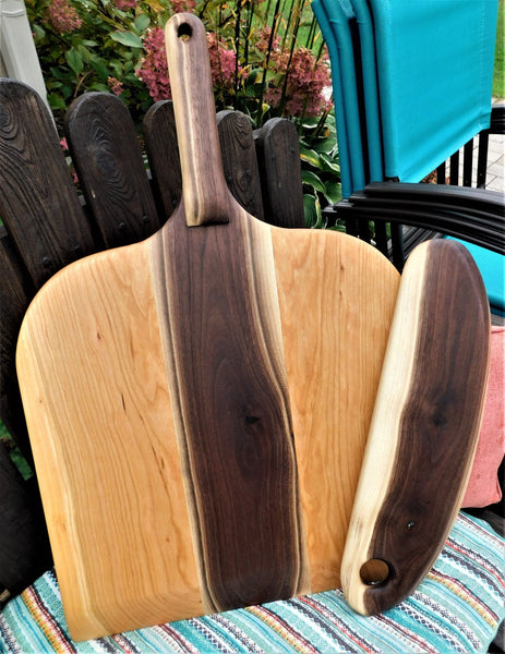 Black Walnut & Cherry Wood Pizza Peel with Black Walnut Pizza Cutter - Springhill Millworks