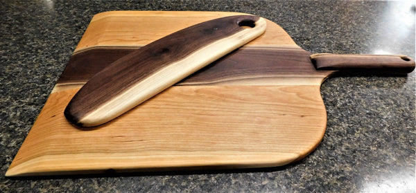 Black Walnut & Cherry Wood Pizza Peel with Black Walnut Pizza Cutter - Springhill Millworks