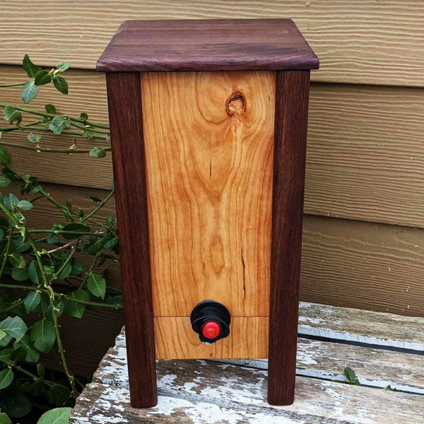 Cherry and Black Walnut 3-Liter Wine Box Holder – Styled Gift Display with Wine Glasses
