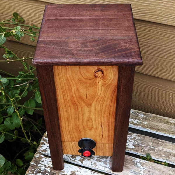 Cherry and Black Walnut 3-Liter Wine Box Holder – Displayed with Bota Box