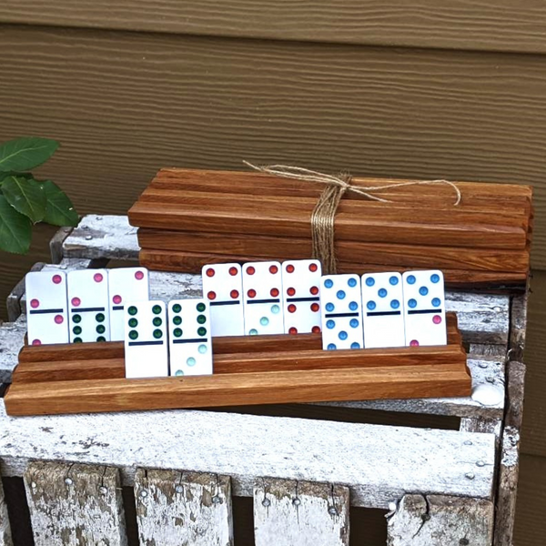 ONE Individual Hickory Wood Domino Holder with 3 Angled Domino Slots