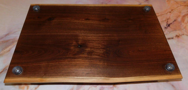 Black Walnut Live Edge Charcuterie Board with Wrought Iron Handlers and Rubber Feet - Springhill Millworks