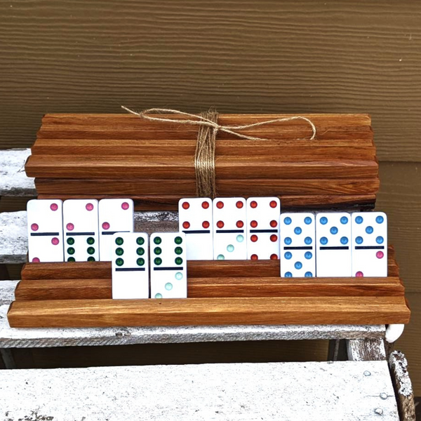 ONE Individual Hickory Wood Domino Holder with 3 Angled Domino Slots