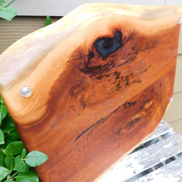 Spalted Cherry Wood Charcuterie Board with Cast Iron Handles & Clear Rubber Grip Feet