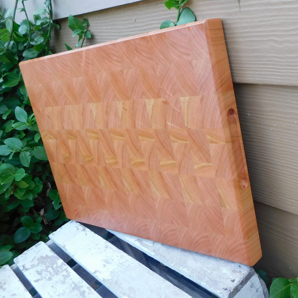 Extra Large Cherry Wood End Grain Cutting Board with a Beveled Edge & Built in Handles