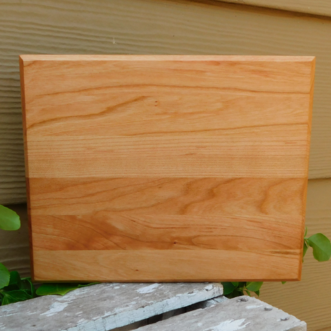 Small Cherry Wood Edge Grain Cutting Board with Beveled Edge & Hand Grooves On Sides
