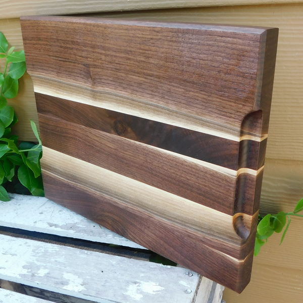 Black Walnut Edge Grain Cutting Board with Hand Grooves and Chamfered Edge