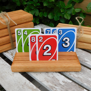 Set of TWO Oak Hardwood Playing Card Holders with 3 Angled Card Slots