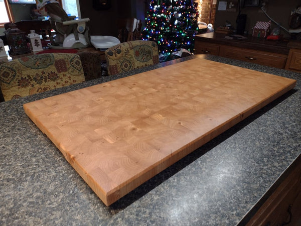 Cherry Wood End Grain Cutting Board with Clear Rubber Grip Feet & Hand Grooves on Sides