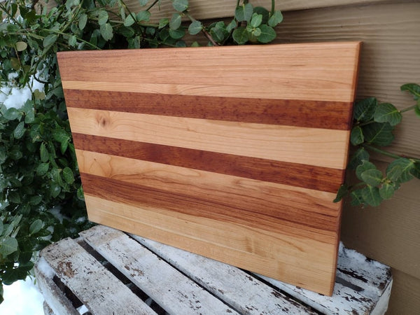 Cherry Wood Edge Grain Cutting Board with Beveled Edge & Hand Grooves On Sides