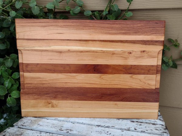 Cherry Wood Edge Grain Cutting Board with Beveled Edge & Hand Grooves On Sides