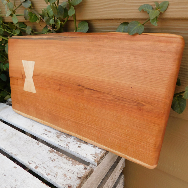 Cherry Wood Charcuterie Board with Maple Bow Tie Inlay