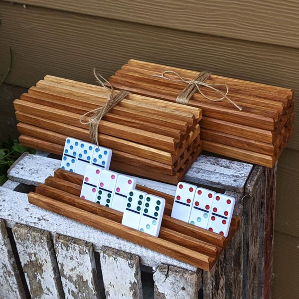 ONE Individual Hickory Wood Domino Holder with 4 Angled Domino Slots