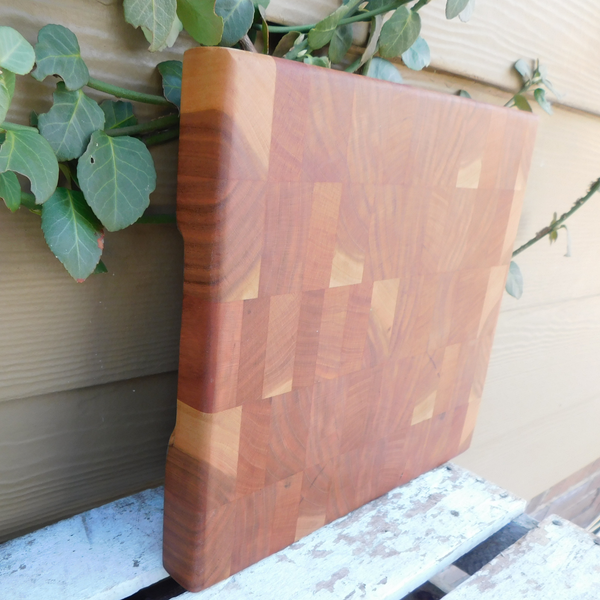 Cherry Wood End Grain Cutting Board with Hand Grooves on Sides
