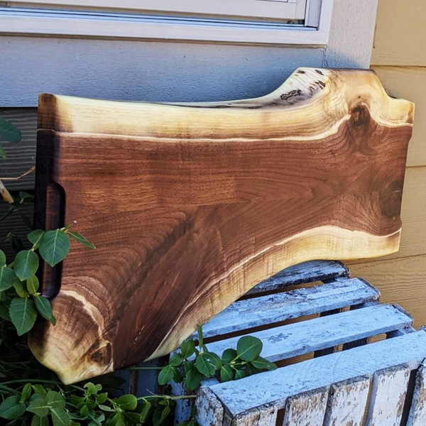 Large Black Walnut Wood Charcuterie Board Serving Tray with Hand Grooves on Sides