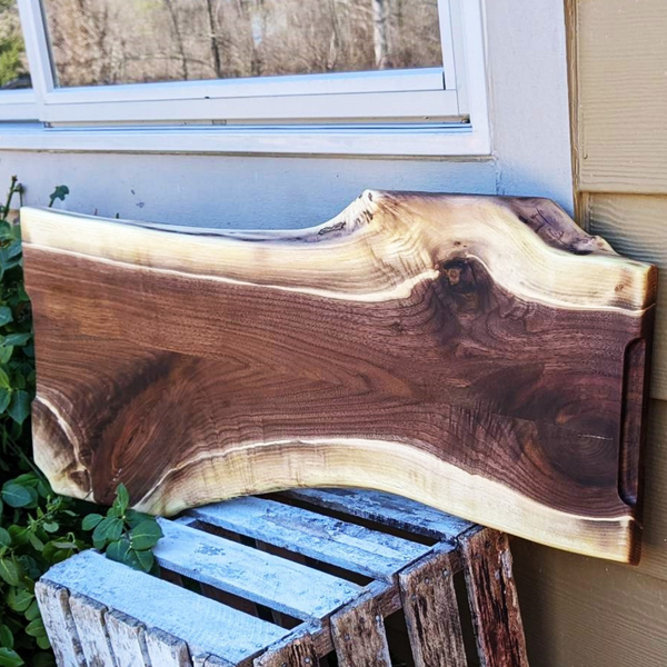 Large Black Walnut Wood Charcuterie Board Serving Tray with Hand Grooves on Sides