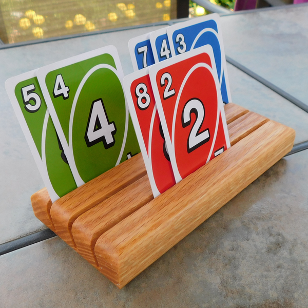 Set of TWO Oak Hardwood Playing Card Holders with 3 Angled Card Slots