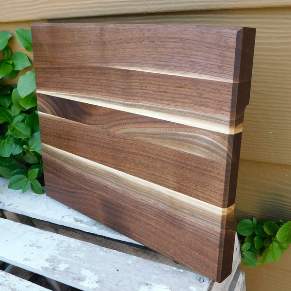 Black Walnut Edge Grain Cutting Board with Hand Grooves and Chamfered Edge