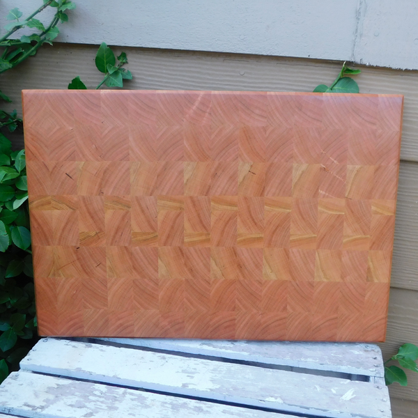 Extra Large Cherry Wood End Grain Cutting Board with a Beveled Edge & Built in Handles