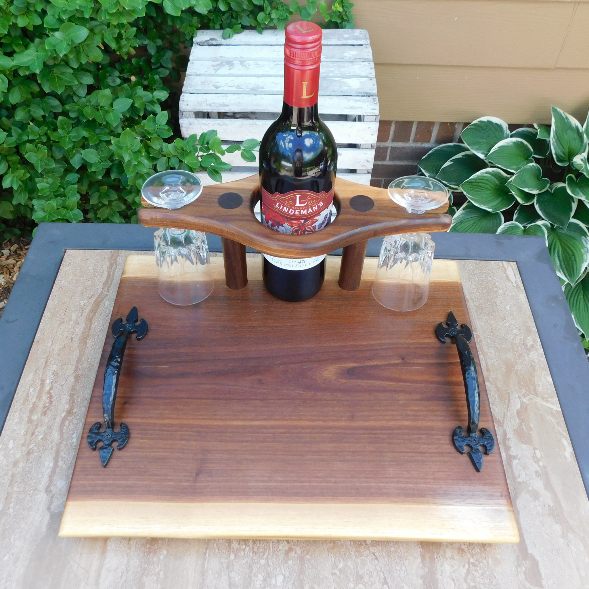 Black Walnut Wine Charcuterie Board with Wine Glasses – Springhill Millworks