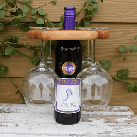 4-Glass Cherry Wood Wine & Bottle Caddy