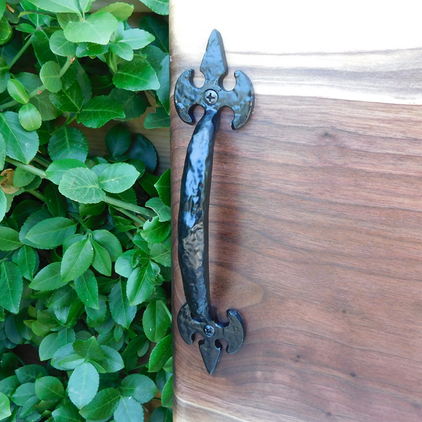 Black Walnut Charcuterie Board / Serving Tray With Heavy Duty Cast Iron Handles & Clear Rubber Feet