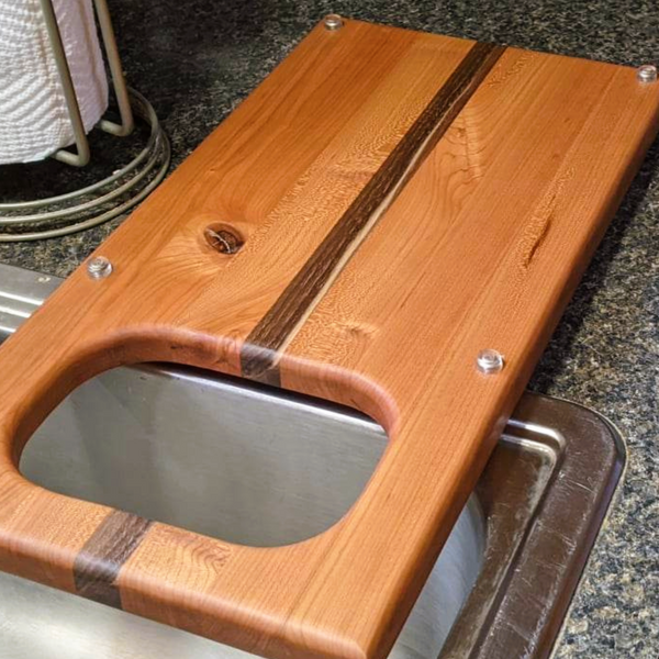 Over The Counter Cherry Wood Edge Grain Cutting Board, Includes Rubbermaid Tupperware & Clear Rubber Grip Feet