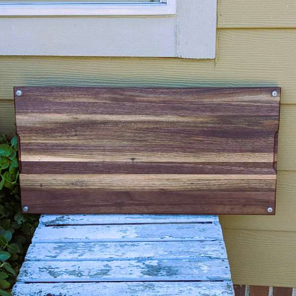 Large Black Walnut Edge Grain Cutting Board with Hand Grooves and Rubber Feet
