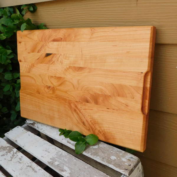 Cherry Wood Edge Grain Cutting Board with Beveled Edge & Hand Grooves On Sides