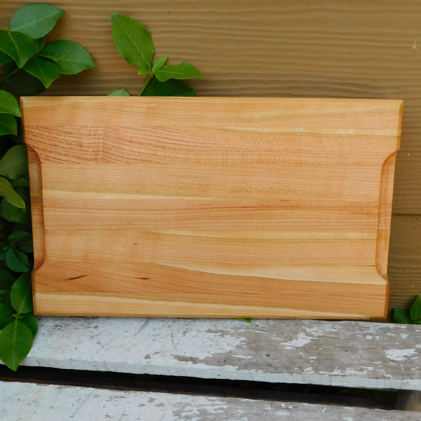 Cherry Wood Edge Grain Cutting Board with Beveled Edge & Hand Grooves On Sides