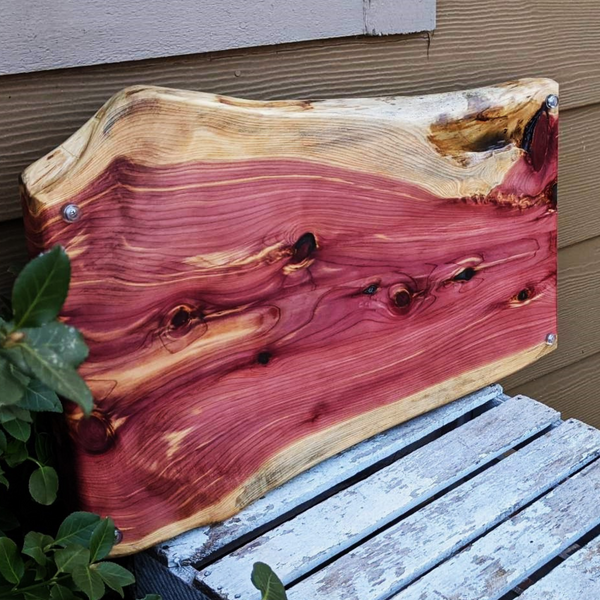 Large Red Cedar Charcuterie Board with Wrought Iron Handles & Clear Rubber Grip Feet