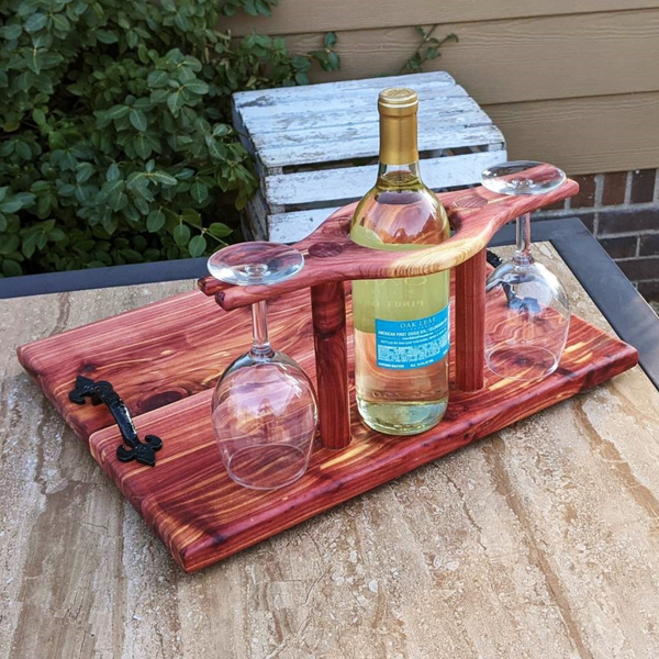 Red Cedar Wine Charcuterie Board with Two Wine Glasses
