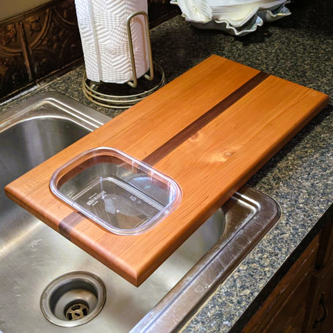 Over The Counter Cherry Wood Edge Grain Cutting Board, Includes Rubbermaid Tupperware & Clear Rubber Grip Feet