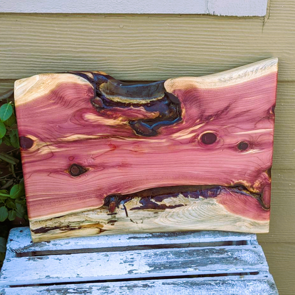 Red Cedar Charcuterie Board with Wrought Iron Handles & Clear Rubber Grip Feet