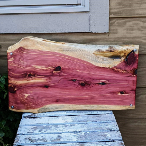 Large Red Cedar Charcuterie Board with Wrought Iron Handles & Clear Rubber Grip Feet