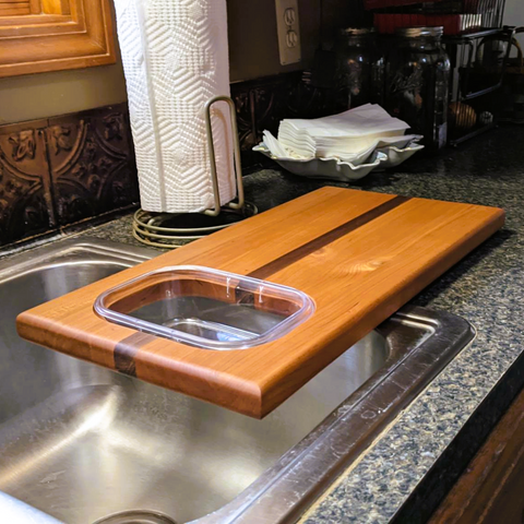 Over The Counter Cherry Wood Edge Grain Cutting Board, Includes Rubbermaid Tupperware & Clear Rubber Grip Feet