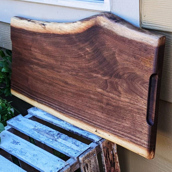 Large Black Walnut Wood Charcuterie Board Serving Tray with Hand Grooves on Sides