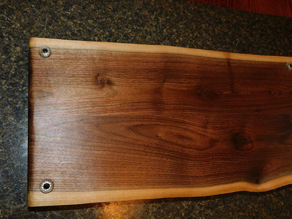 Black Walnut Live Edge Charcuterie Board With Handles And Clear Rubber Feet - Springhill Millworks