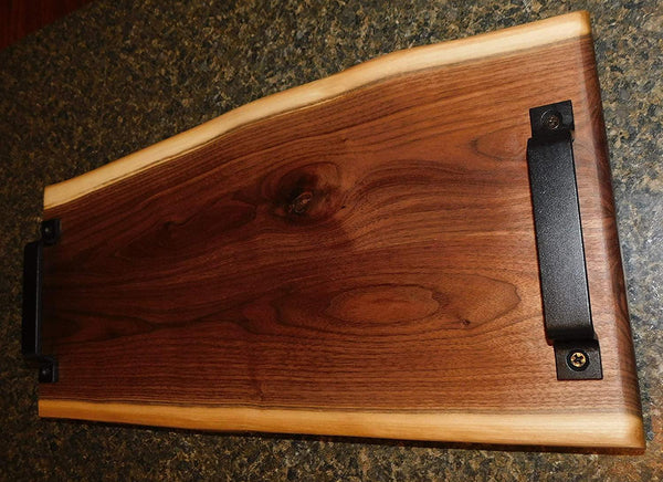 Black Walnut Live Edge Charcuterie Board With Handles And Clear Rubber Feet - Springhill Millworks