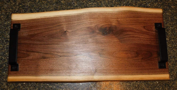 Black Walnut Live Edge Charcuterie Board With Handles And Clear Rubber Feet - Springhill Millworks