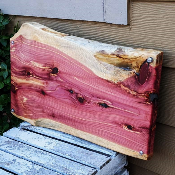 Large Red Cedar Charcuterie Board with Wrought Iron Handles & Clear Rubber Grip Feet