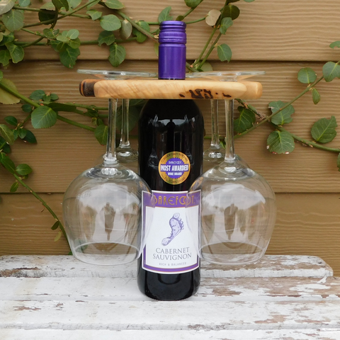 Black Walnut Wine Bottle & Glass Caddy - 4 Glass