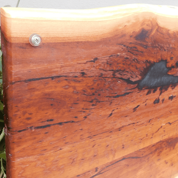 Spalted Cherry Wood Charcuterie Board with Cast Iron Handles & Clear Rubber Grip Feet