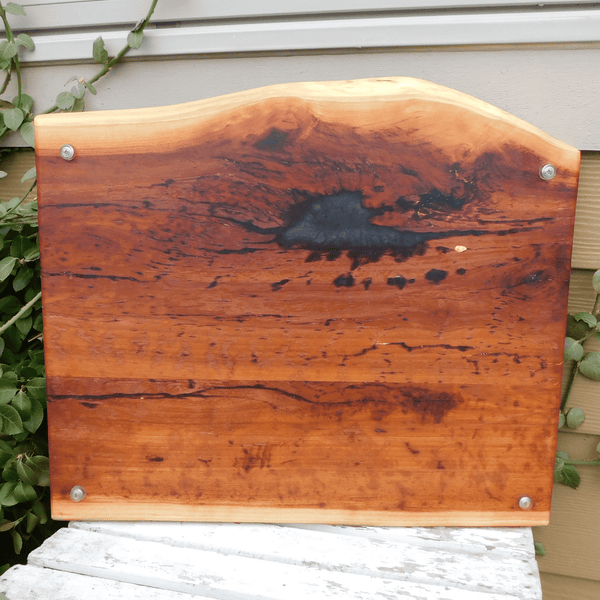 Spalted Cherry Wood Charcuterie Board with Cast Iron Handles & Clear Rubber Grip Feet