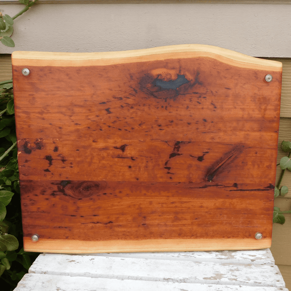 Spalted Cherry Wood Charcuterie Board with Cast Iron Handles & Clear Rubber Grip Feet