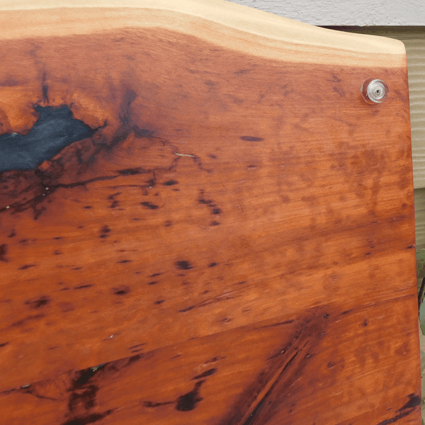 Spalted Cherry Wood Charcuterie Board with Cast Iron Handles & Clear Rubber Grip Feet