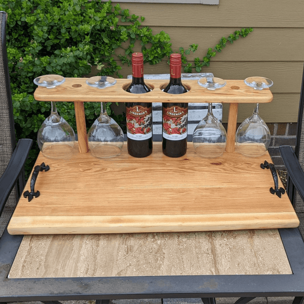 Double-Bottle Cherry Wood Wine Charcuterie Board with Wine Glasses