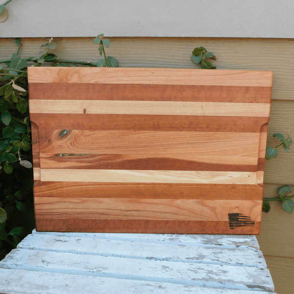 Cherry Wood Edge Grain Cutting Board with Beveled Edge & Hand Grooves On Sides