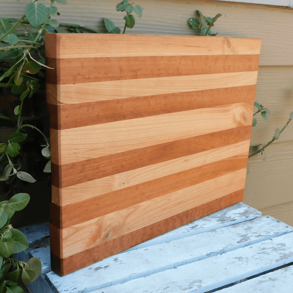 Cherry Wood Edge Grain Cutting Board with Beveled Edge & Hand Grooves On Sides