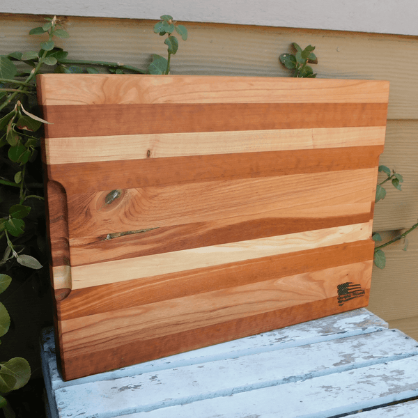 Cherry Wood Edge Grain Cutting Board with Beveled Edge & Hand Grooves On Sides